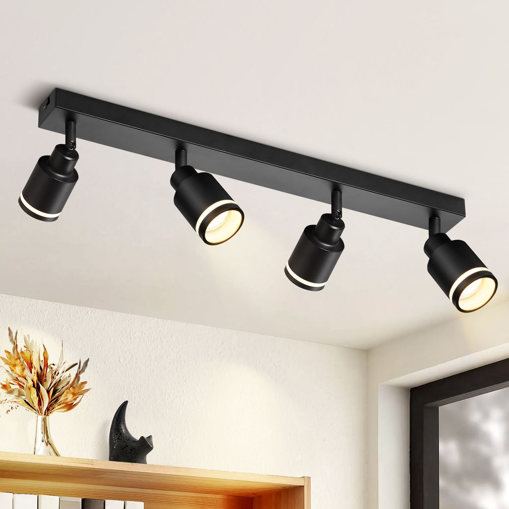 ZMH LED Deckenleuchte Schwarz 4 Flammig Deckenlampe GU10 Schwenkbar Metall für Flur Wohnzimmer Kinderzimmer Schlafzimmer,Ohne Leuchtmittel