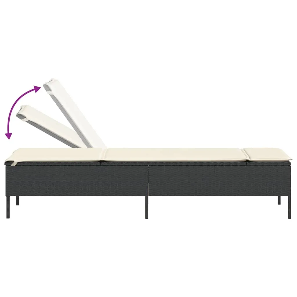 vidaXL Bain de soleil en résine tressée noire avec table d'appoint - 6