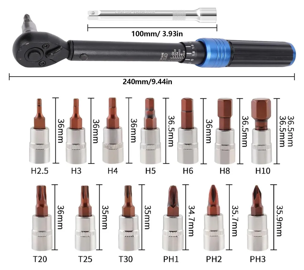 Clé dynamométrique 2-24 Nm réversible bidirectionnelle pour cadre carbone - 18