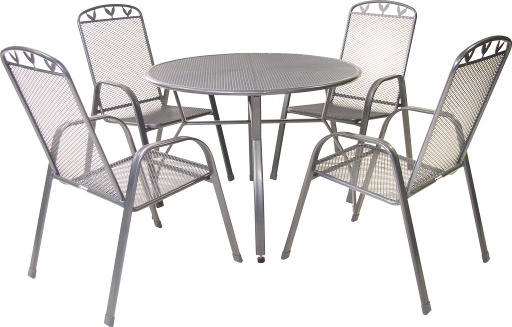 greemotion Gartenmöbel Set 5-teilig Toulouse Gartenset Metall grau wetterfest inkl. Tisch rund