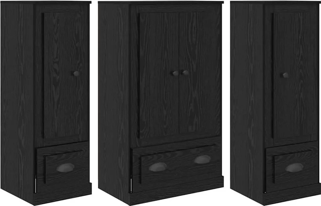 Armoire Haute avec Tiroir 3 pcs Chêne Noir en Bois d'Ingénierie