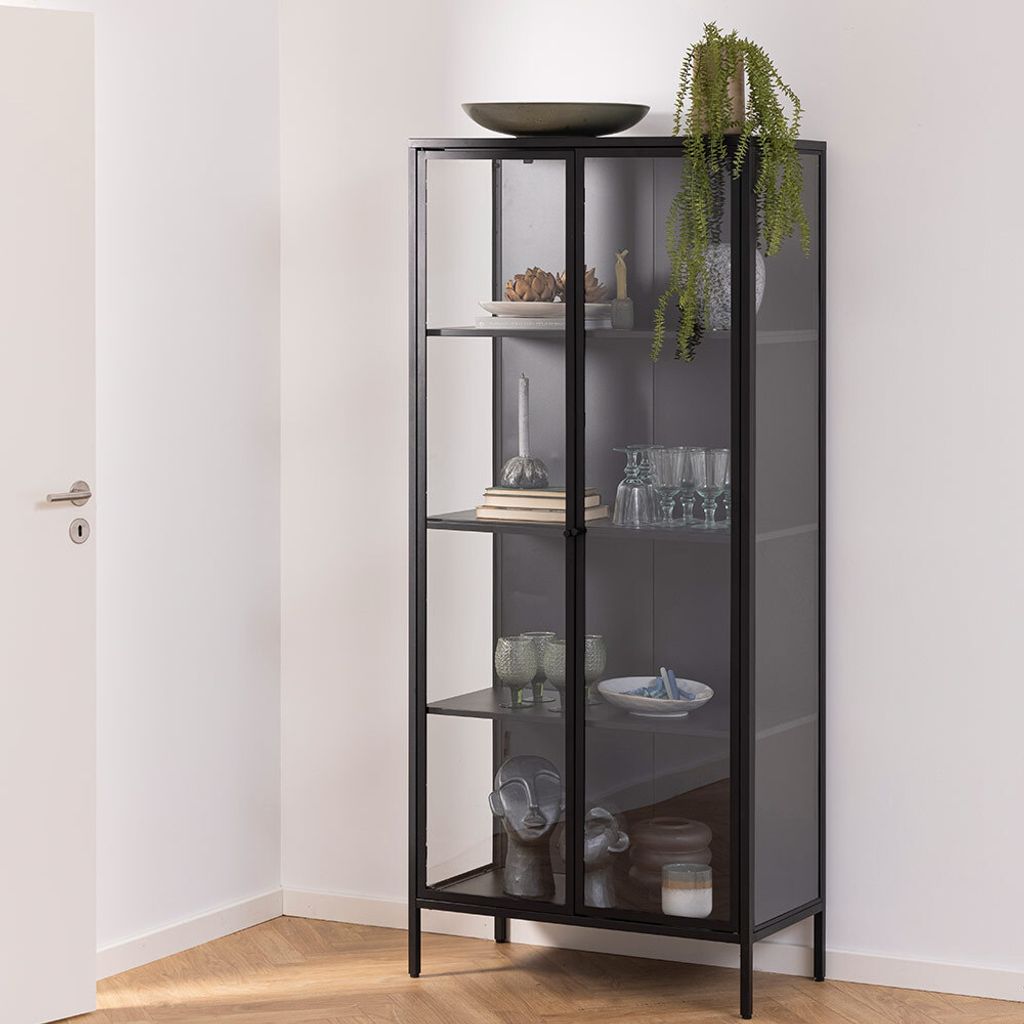 Smuk Vitrinenschrank Davian Schwarz 80 x 40 x 180 cm