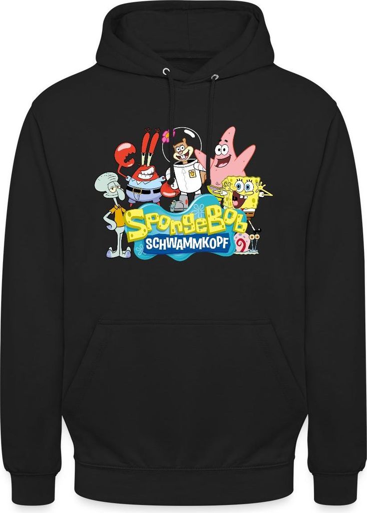 Spreadshirt SpongeBob Schwammkopf Logo Patrick Thaddäus Krabs Uni Hoodie, S, Schwarz