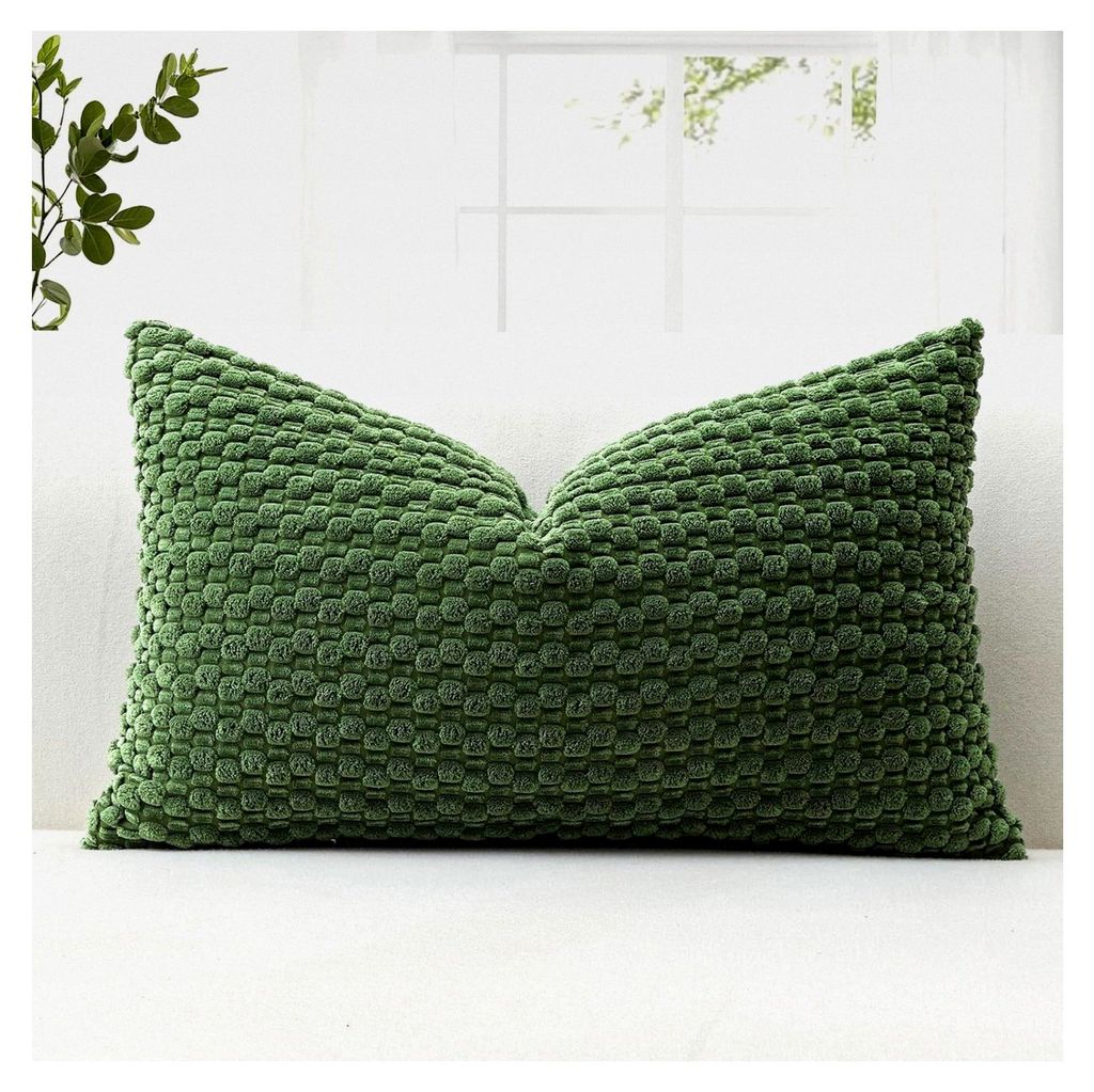 1 Stück Kissenbezüge aus Kordsamt, 3D Blasenstruktur Boho Zierkissenbezug für Couch und Sofa (30x50cm, Moosgrün)