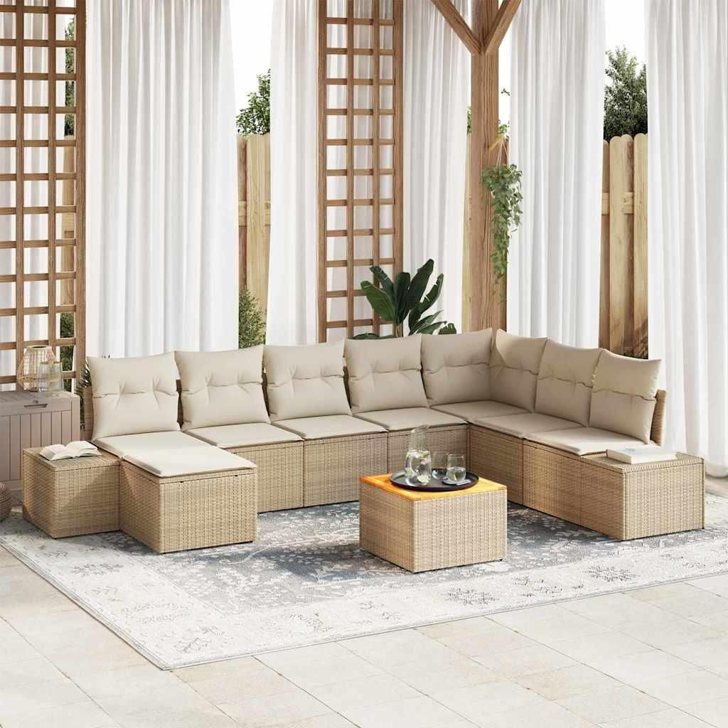 Maison Exclusive - Gartensofa-set mit Kissen 9 pcs Beige Poly-Rattan