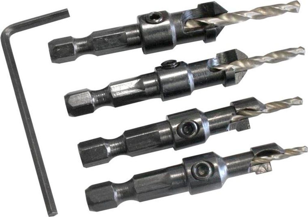 4 tlg. Holz Kegelsenkerset 1/4" Sechskantschaft Schlagschrauber Akkuschrauber