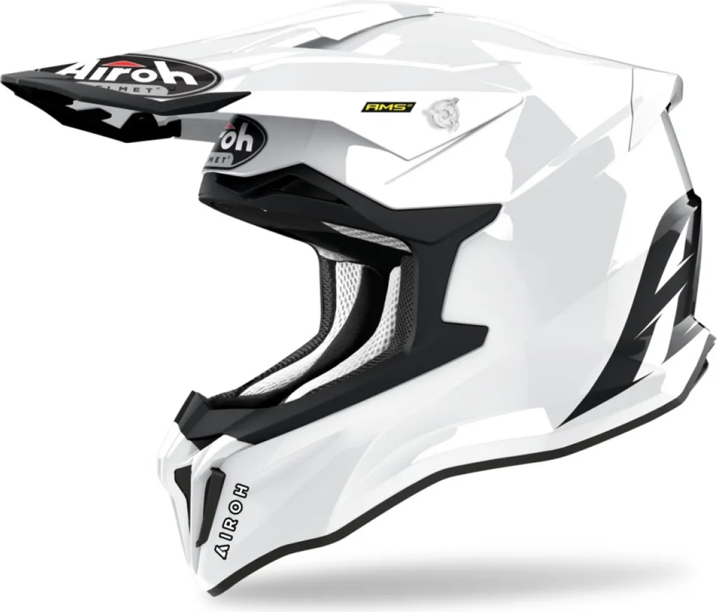 Casque Tout-Terrain Airoh Strycker Blanc Brillant XXL pour Motocross
