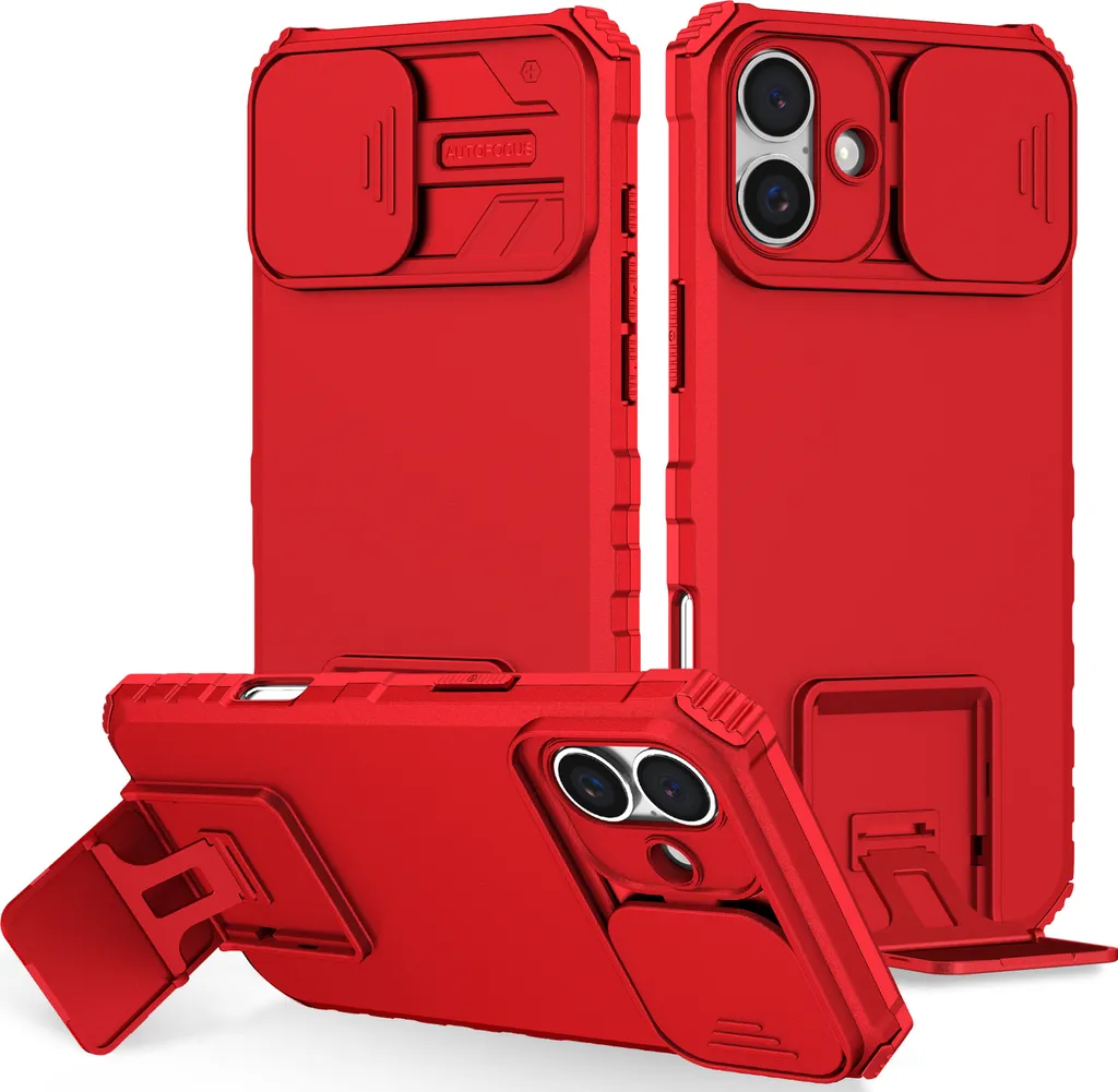Cover iPhone 16 Doppia Protezione Rossa con Slide Camera Cover - 1