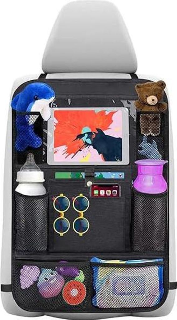 Auto-Rückenlehnenschutz, Auto-Rücksitz-Organizer für Kinder – Oxford 600D, wasserdicht, schmutzabweisend, mit Fach für 12-Zoll-iPad und Tablet.