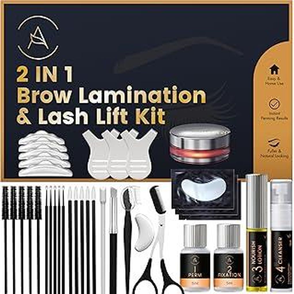 Wimpernlifting & Augenbrauen Lifting Set, 2-in-1-Lösung, Brow & Lash Lifting Set, Hält 6-8 Wochen, 15 Anwendungen, DIY Wimpern und Augenbrauen-Ki...