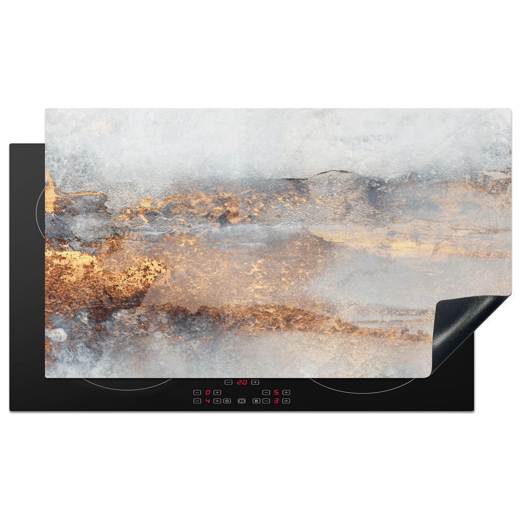 KitchenYeah Herdabdeckplatte Nebel - Gold - Abstrakt , 91x52cm, Küche Deko, Glaskeramikkochfeld Herdabdeckung, Abdeckplatte fùr Kochfeld