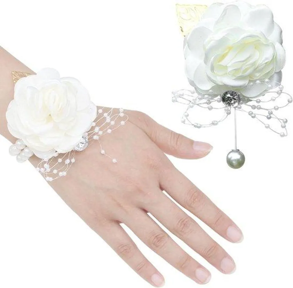 Corsage de poignet rose blanche pour demoiselle d'honneur - Lot de 2