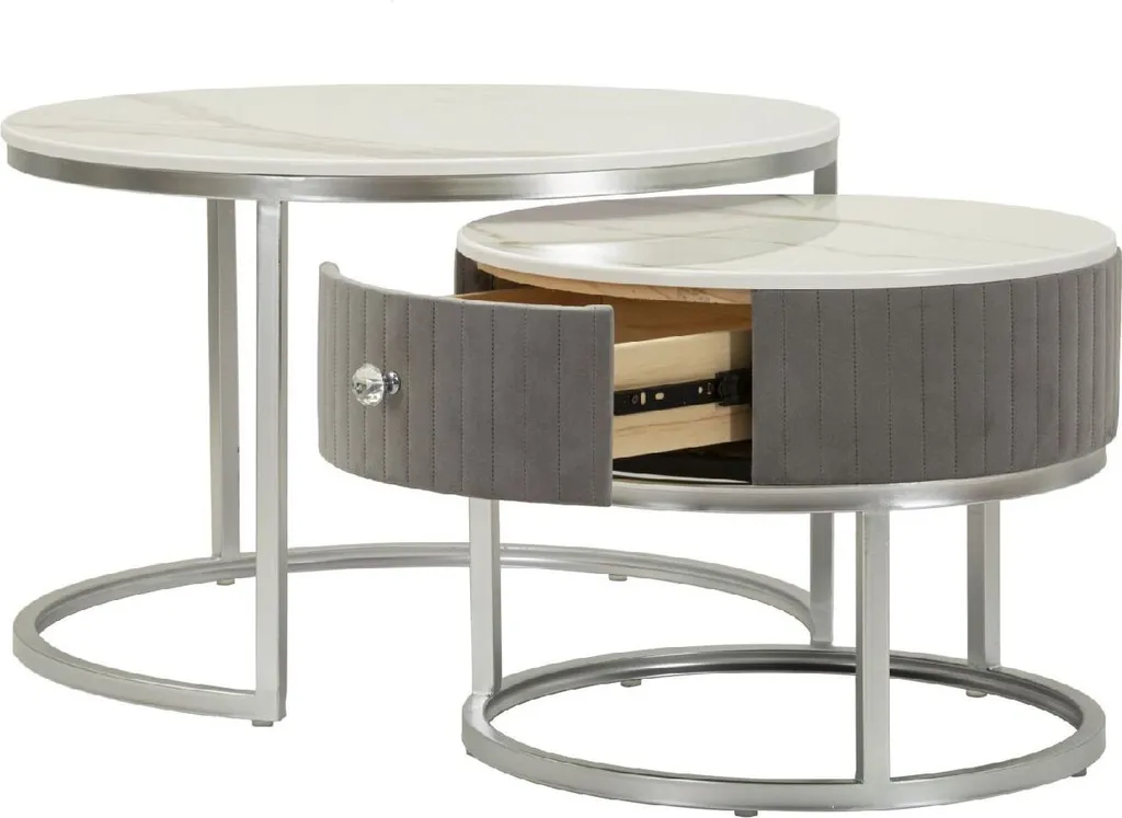 Table basse de salon ronde argentée pour petits espaces et déco chic