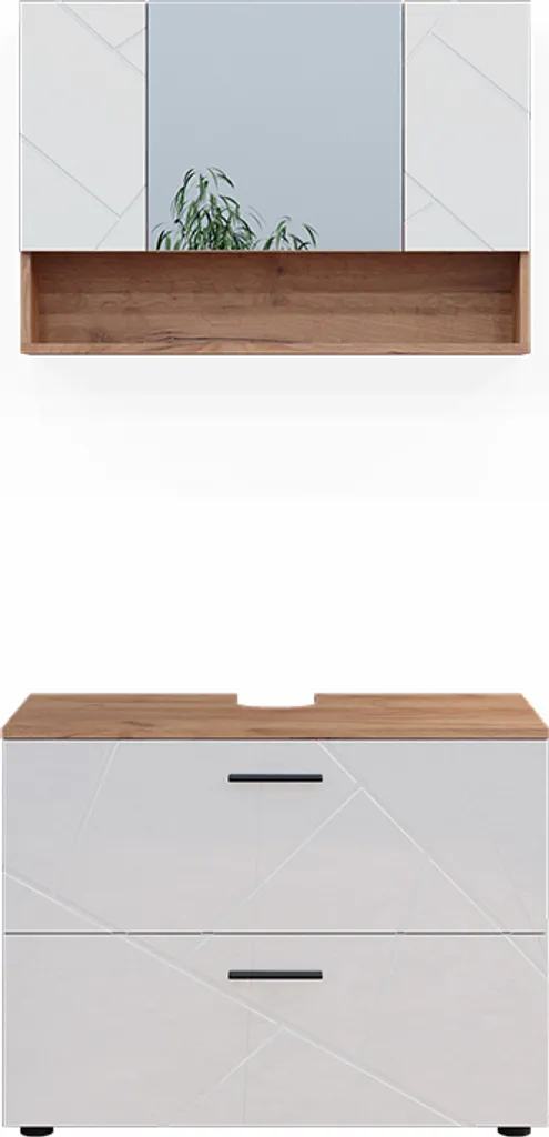 Meuble de Salle de Bain 80 cm avec Armoire Basse Vicco Irma Blanc et Bois