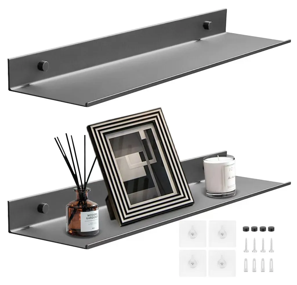 Étagère murale sans perçage en aluminium - Pack de 2 supports 40 cm gris