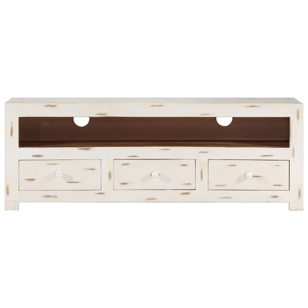 Porta TV Bianco Shabby in Legno Massello Acacia 110cm | Stile Retrò
