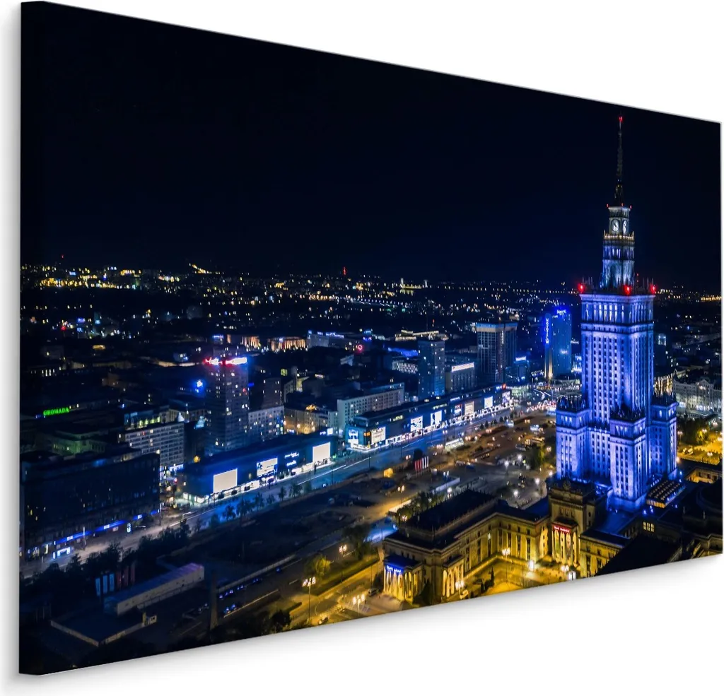 Favolosa tela SCHEDA IMMAGINE 70x50 cm XXL Stampa d'arte Varsavia Panorama Notte