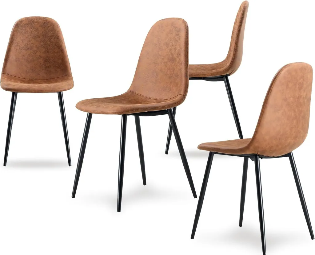 Chaise de Salle à Manger Scandinave en Daim et Métal - Lot de 4