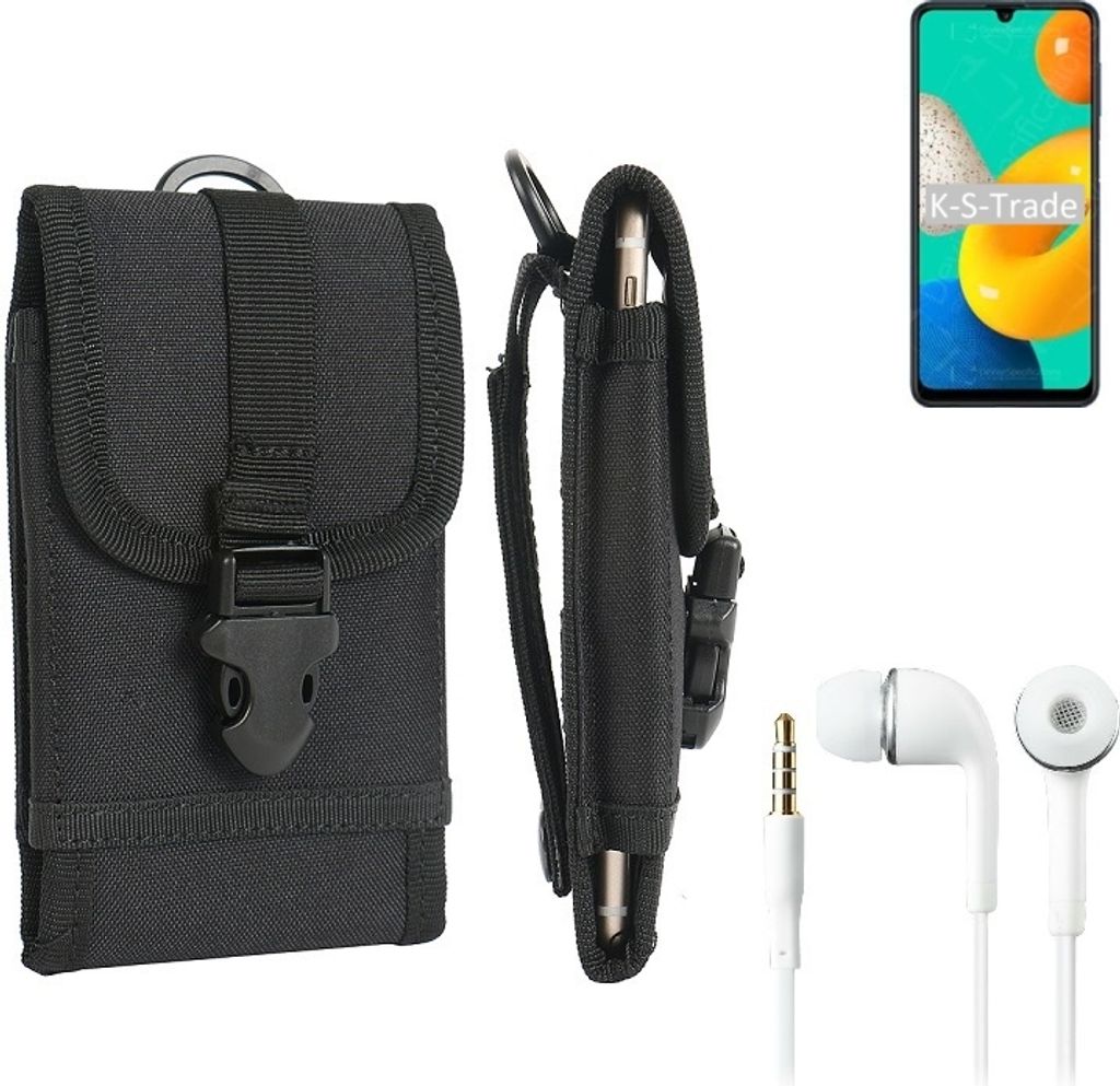 K-S-Trade Holster Schutz Hülle kompatibel mit Samsung Galaxy M32 Gürteltasche Handy Hülle Tasche outdoor Seitentasche schwarz 1x + Kopfhörer