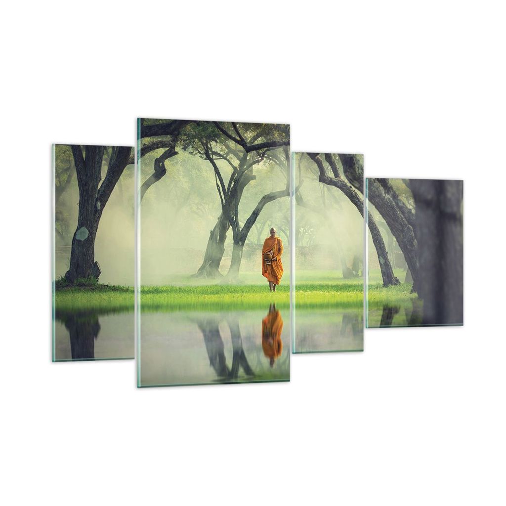 Bilder auf glas - 4 Teile - Mönch Wald Nebel - 120x70cm - Glasbilder - Wandbilder - Bilder - zum Aufhängen bereit - Wanddekoration aus Glas - Gla...