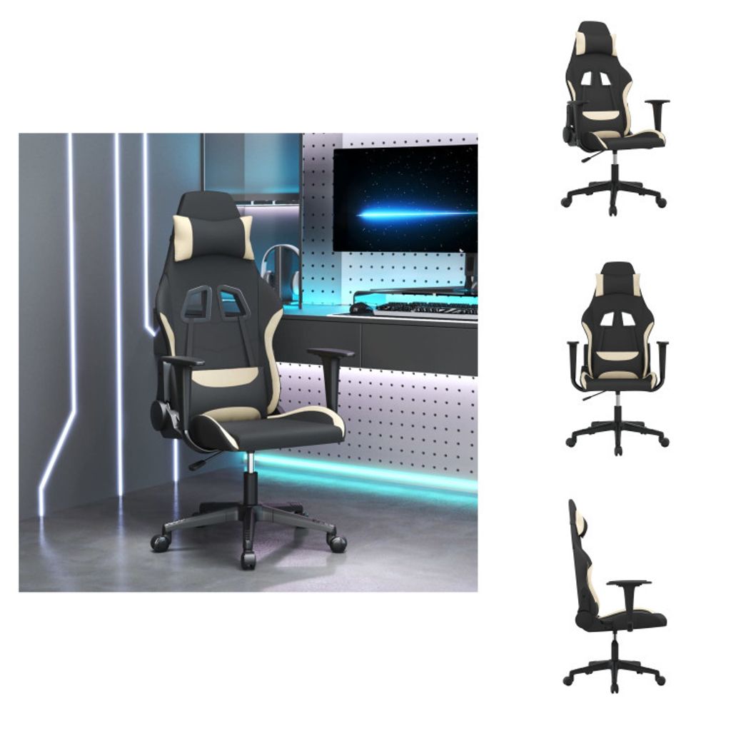 vidaXL Gaming-Stuhl mit Massagefunktion Schwarz und Creme Stoff - Gaming-Sessel