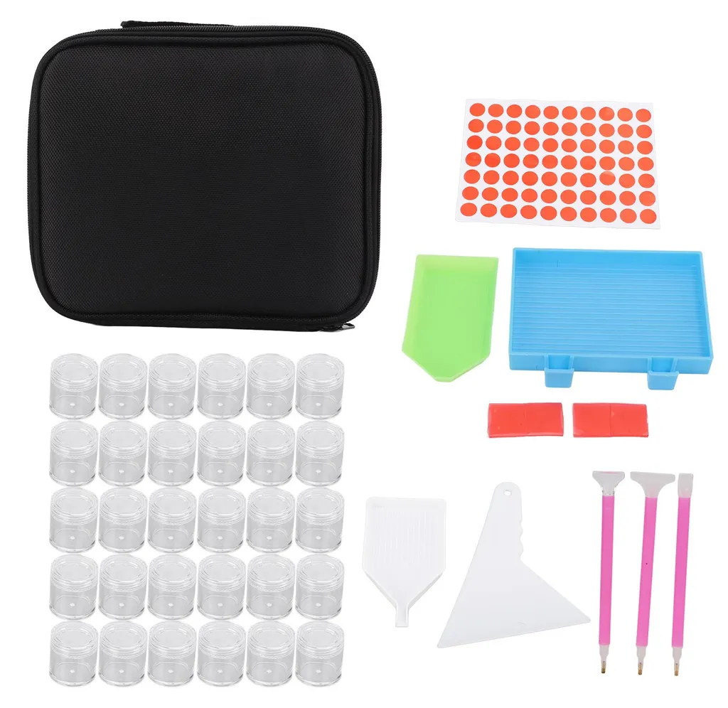Boîte de rangement strass et accessoires de broderie diamant, 30 pots DIY