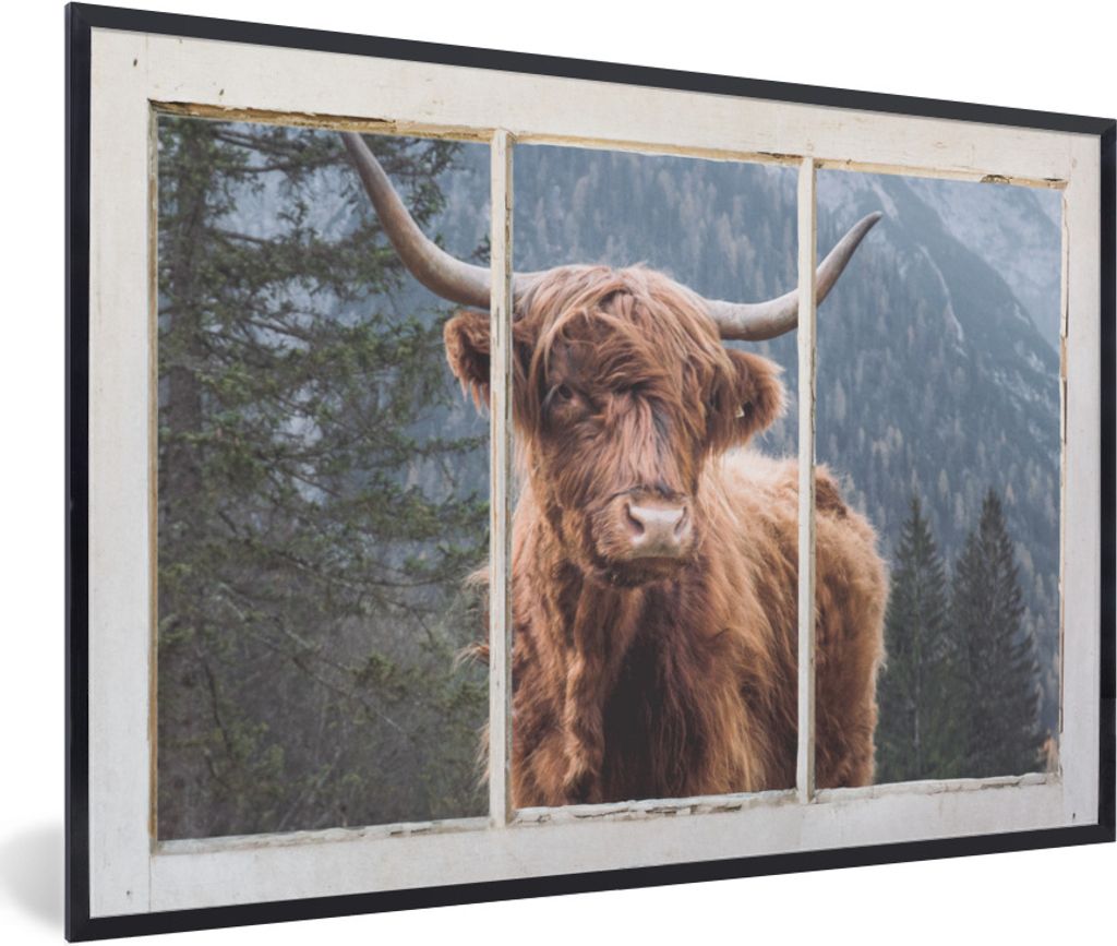 MuchoWow Gerahmtes Poster Schottischer Highlander - Ansicht - Vista 90x60 cm - Poster mit Schwarzem Bilderrahmen Wandposter Rahmen Foto Bilder - ...