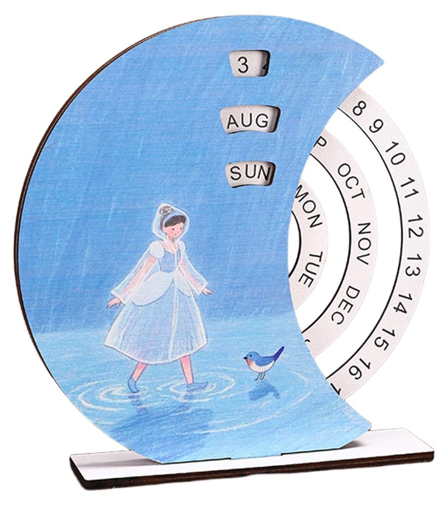 Ewiger Kalender aus Holz mit drehbaren Blöcken, Schreibtisch-Dekoration, Schreibtisch-Organizer, süßes Motivationsgeschenk für Studenten, kreat...