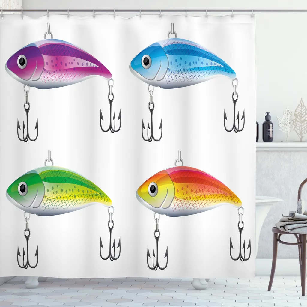 ABAKUHAUS Tenda Doccia Stampa Pesca: Un Tuffo nel Blu 175x180 cm