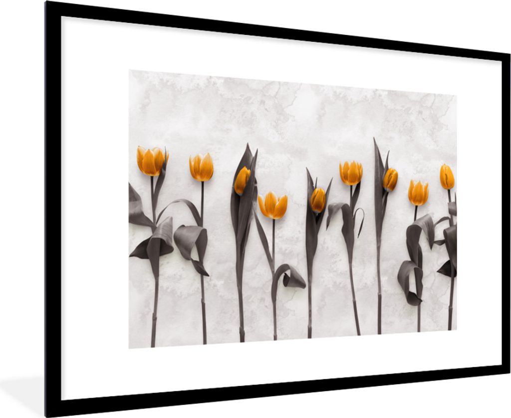 MuchoWow MuchoWow Gerahmtes Poster Blumen - Tulpen - Marmor 90x60 cm - Poster mit zchwarzem Bilderrahmen - Wanddekoration - Fotos