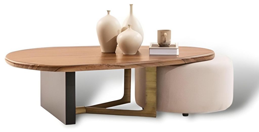 Wohnzimmertisch Set Couchtisch Holz Moderne Hocker Luxus Möbel 2tlg
