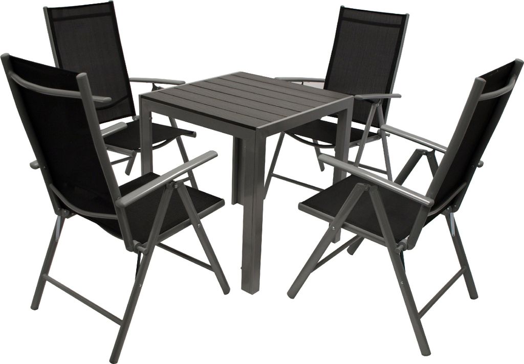 TPFGarden GARTEN-GARNITUR Ashford - 5-teilige Garten-Essgruppe (4x Klappsessel mit Armlehnen, 1x Tisch 70x70cm), Gestelle aus Aluminium grau, Bezug...