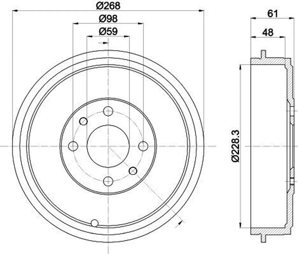 Tambour de Frein Arrière 203mm pour Peugeot Bipper et Citroën Nemo AA