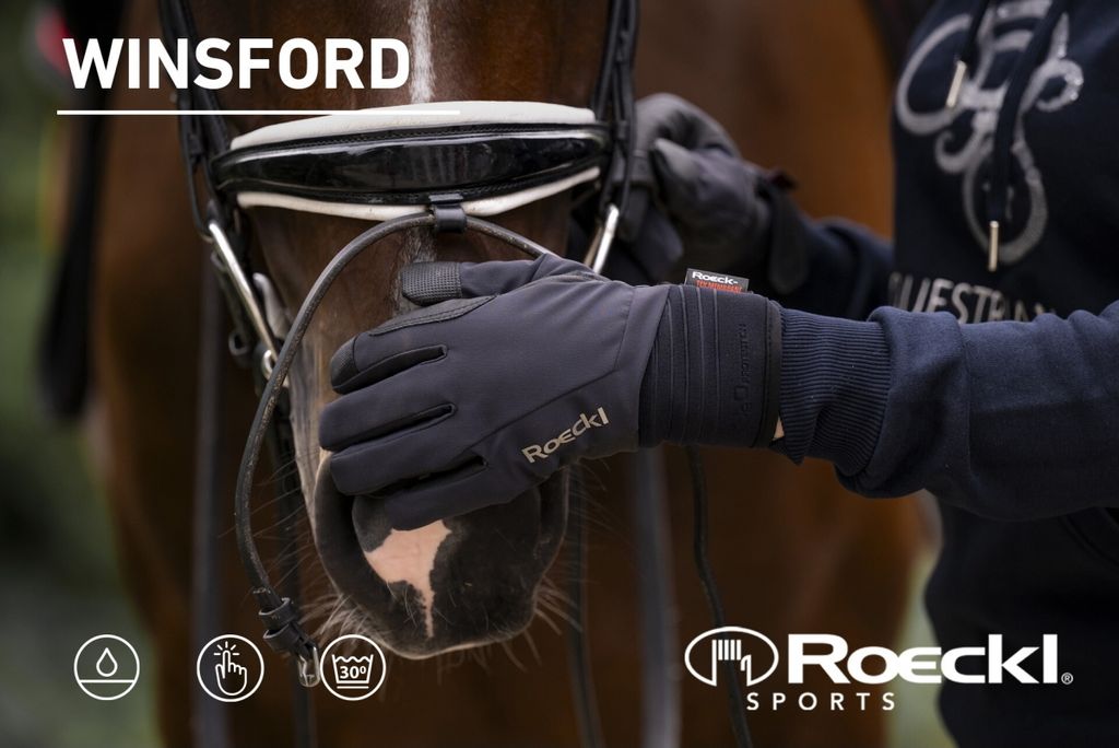 Roeckl Winsford Guanti Da Equitazione Invernali Unisex | Impermeabili E Traspiranti | Con Touch Screen | Palmo Antiscivolo | Colore Nero/Blu