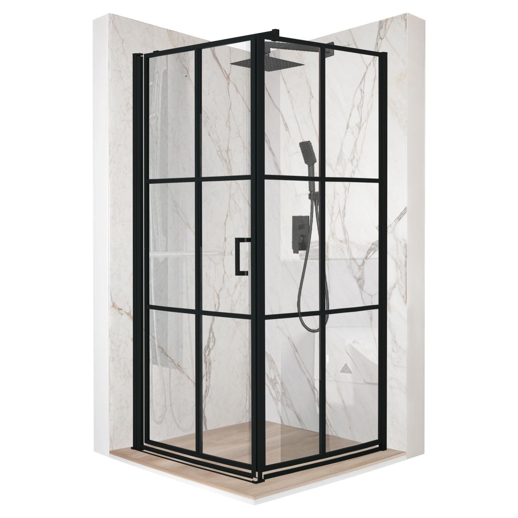 Duschkabine 90 x 90 cm, Flügeltür, schwarz, ESG-Glas 6 mm + Beschichtung