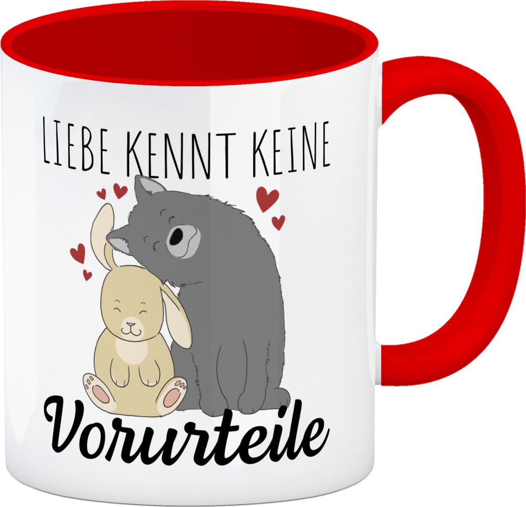 Liebe kennt keine Vorurteile Hase und Wolf Kaffeebecher in rot