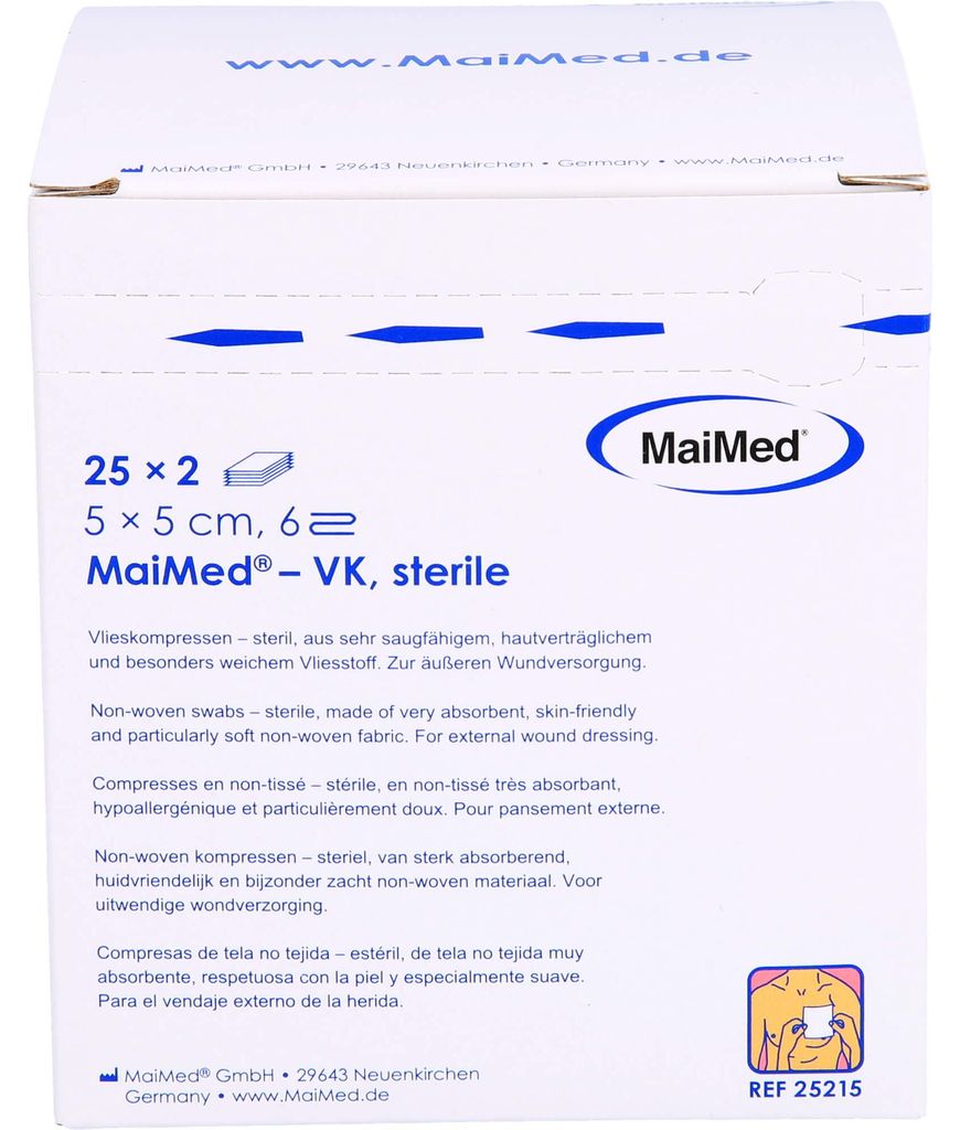MaiMed Vlieskompressen steril 6-lagig 25 x 2 Stück 5 x 5 cm Produktbild 