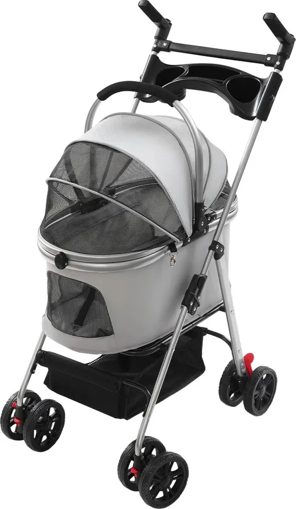 Poussette pour chien en alliage d'aluminium gris avec panier amovible