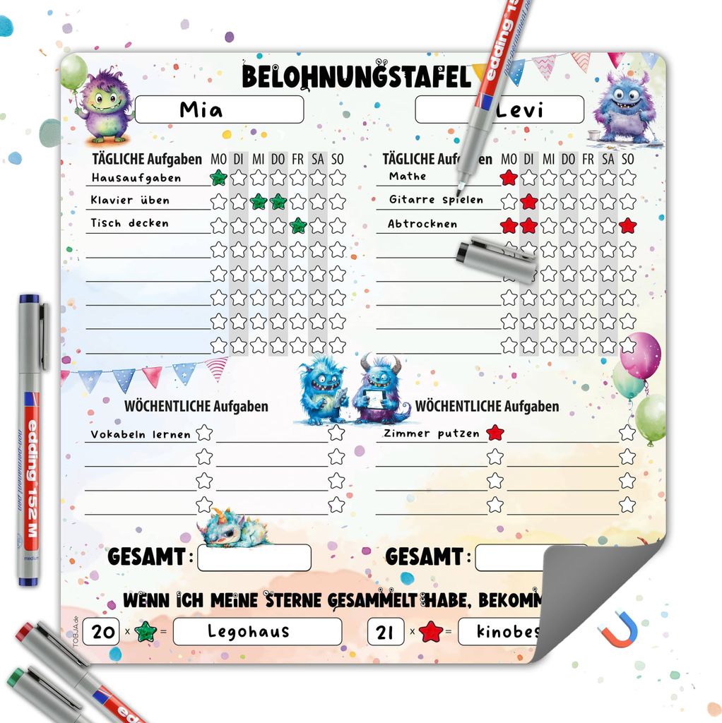 Magnetische Belohnungstafel Kinder – Monster Design, Platz Produktbild 