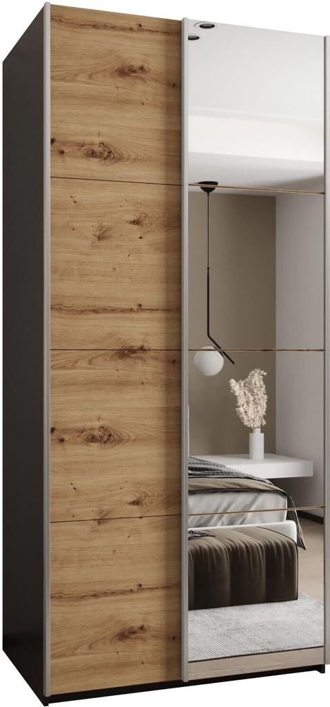 MEBLE KRYSPOL LUX 3 Schrank - 245,5x110x64cm - Schwarz, Artisan, Silber