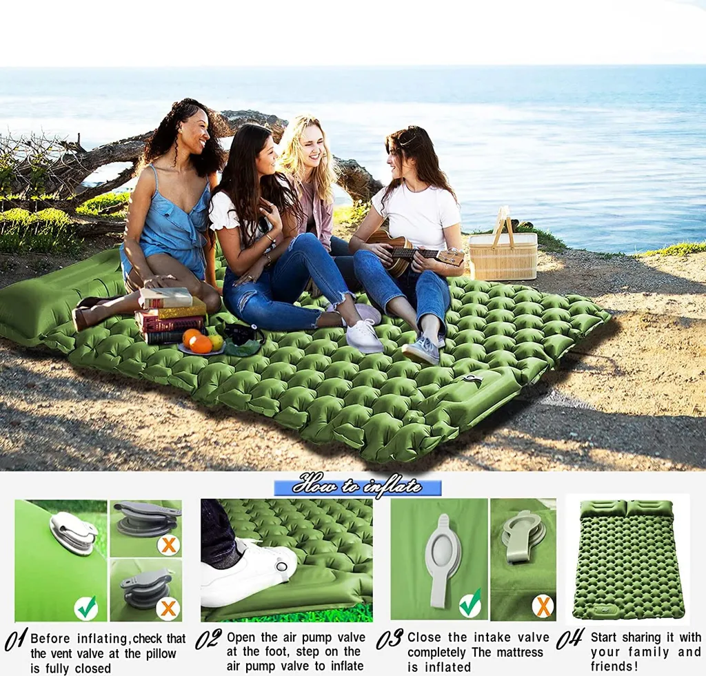 Matelas gonflable camping 2 personnes imperméable avec oreiller intégré - 4