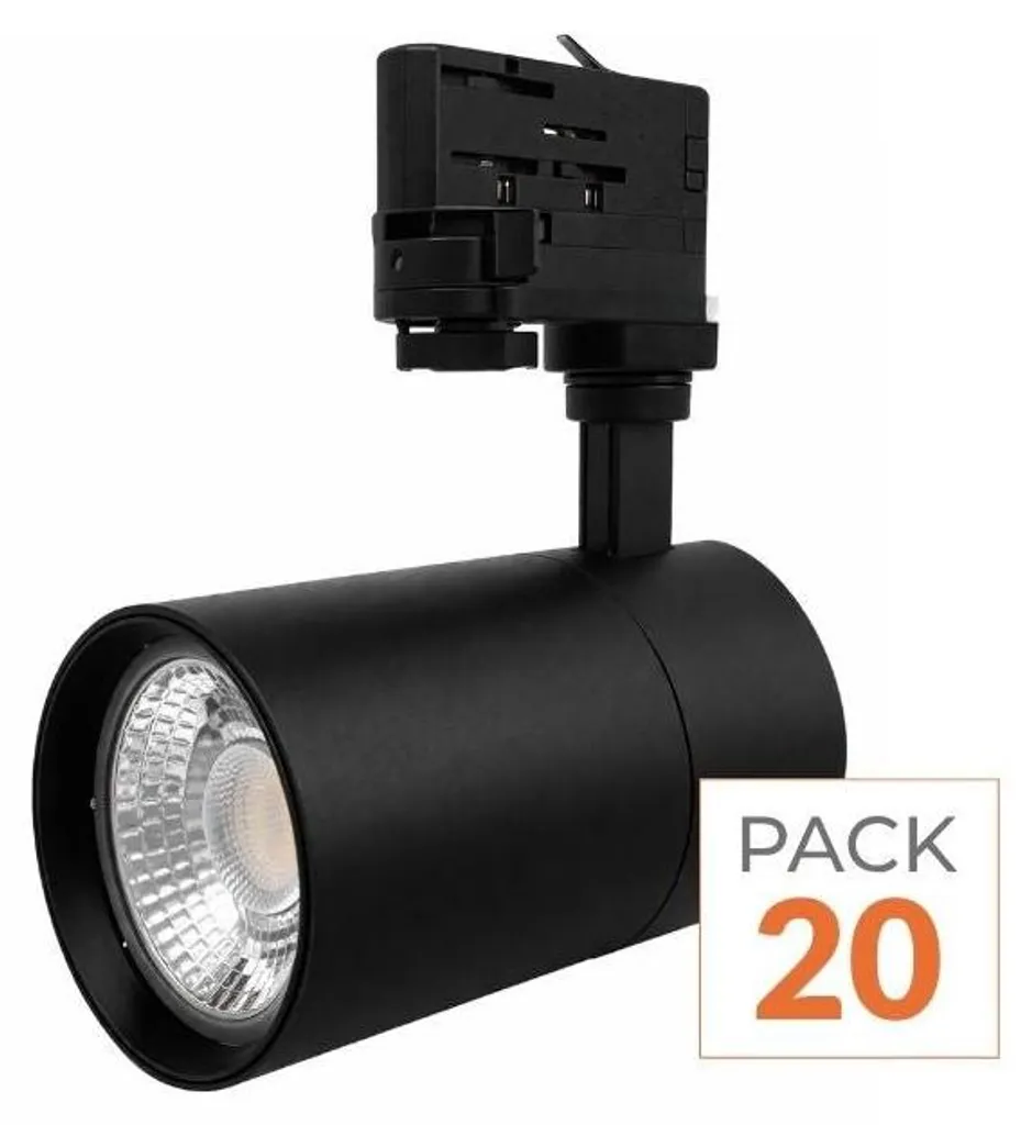 Spot LED sur Rail 30W Triphasé Noir Pack de 20 Projecteurs Compacts