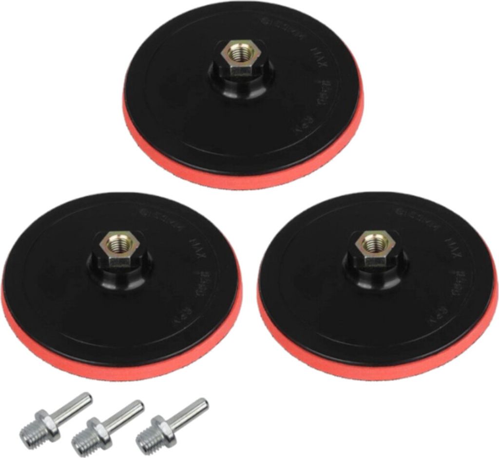 3x Trade-Shop Klett Haftteller / Schleifteller / Stützteller / Polierteller inkl. M14 Spanndorn Adapter für Winkelschleifer Poliermaschinen / Ø ...