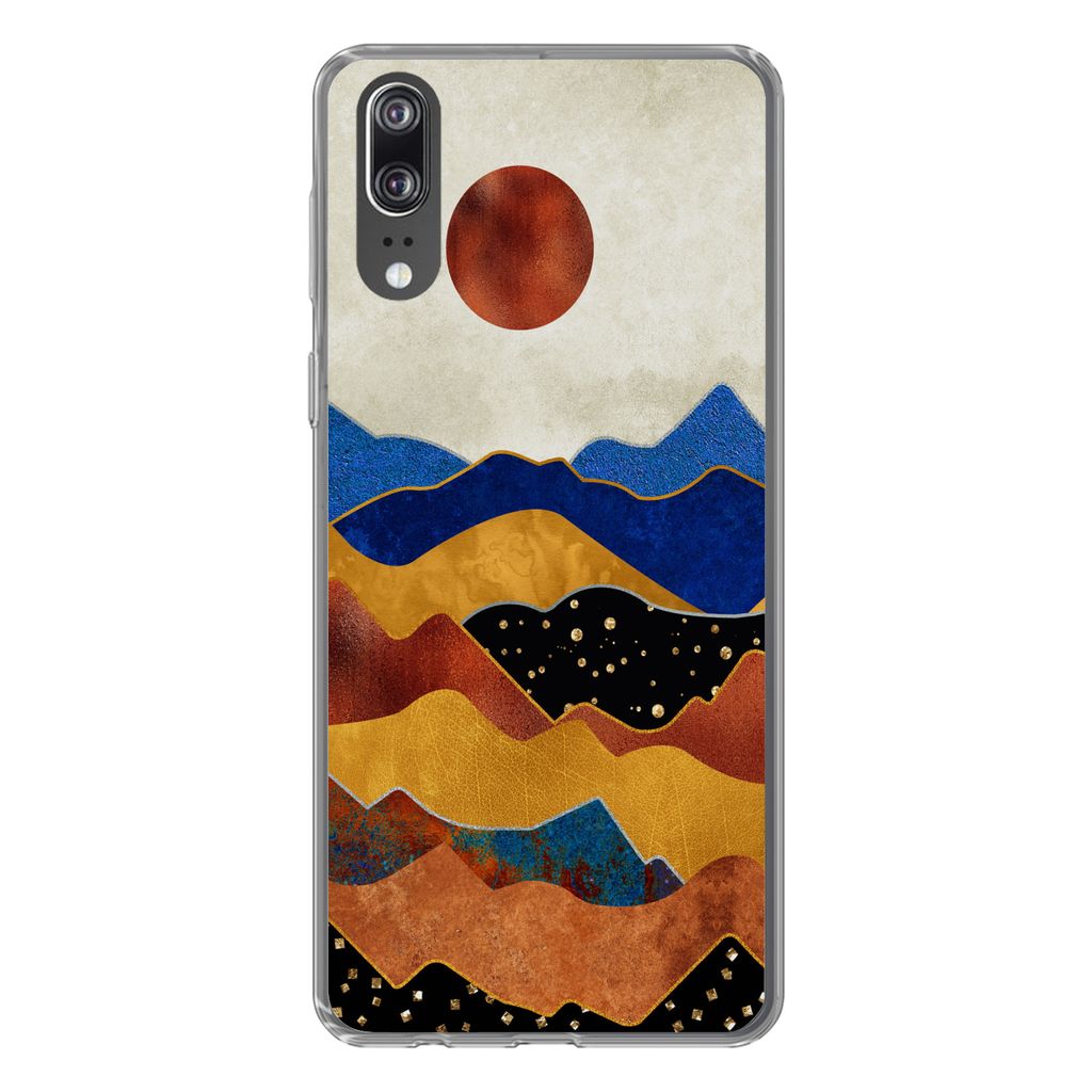 MuchoWow Handyhülle Schutzhülle Hülle für Huawei P20 Gold - Bronze - Blau Silikon Softcase Handy Hülle - Hardcover