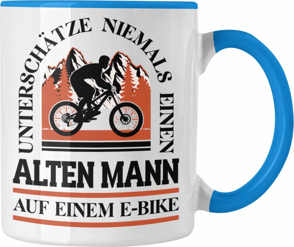 Trendation - Elektrofahrrad E-Bike Tasse mit Spruch Geschenk Ebike Lustige Geschenke Kaffeetasse Rentner (Blau)