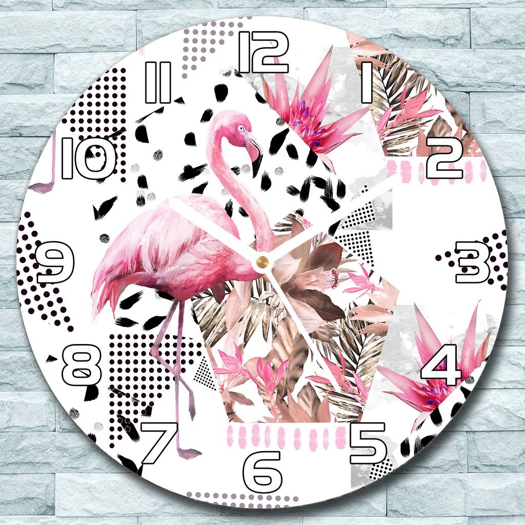Wanduhr aus Glas Rund fi 30 Abstrakter Flamingo Quarz Deko Schlafzimmer Büro