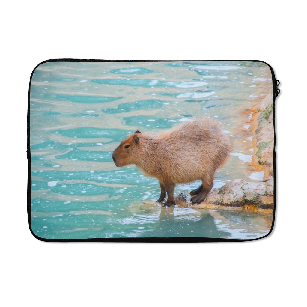MuchoWow Laptop Hülle 13 Zoll Ein Wasserschwein steht am Wasser im weichen Sonnenlicht Laptoptasche - Laptophülle - Sleeve - Rundumschutz