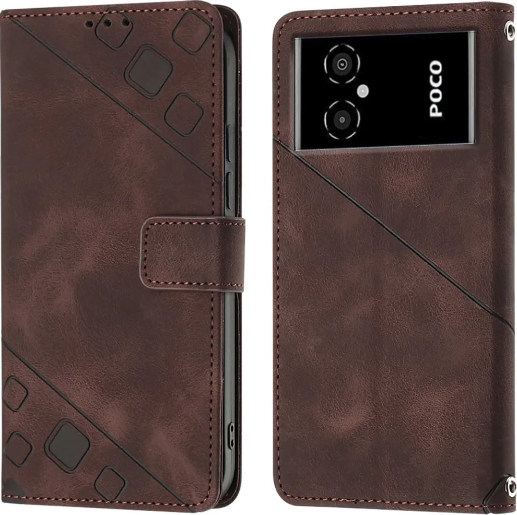 Cover Xiaomi Poco M4 5G M5 4G Marrone Rilievo - Wallet Flip Case