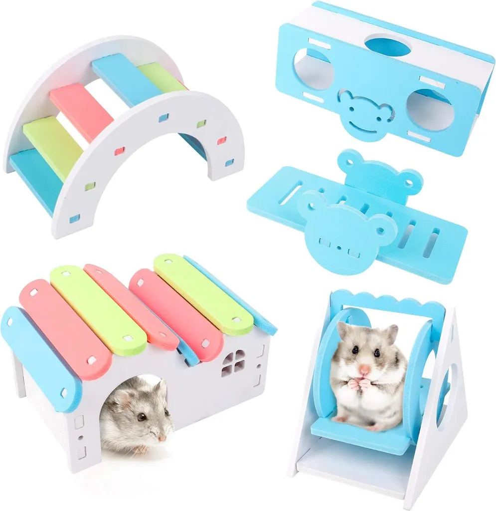 Terrain de Jeux en Bois - Pont et Maisonnette pour Petits Animaux Hamster