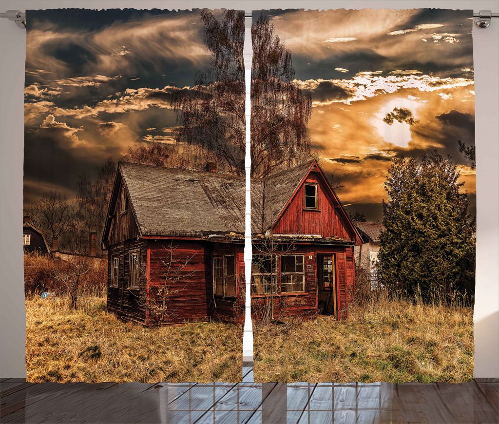 ABAKUHAUS Landschaft Rustikaler Gardine, Horror Film-Thema, Schlafzimmer Kräuselband Vorhang mit Schlaufen und Haken, 280 x 245 cm, Mehrfarbig